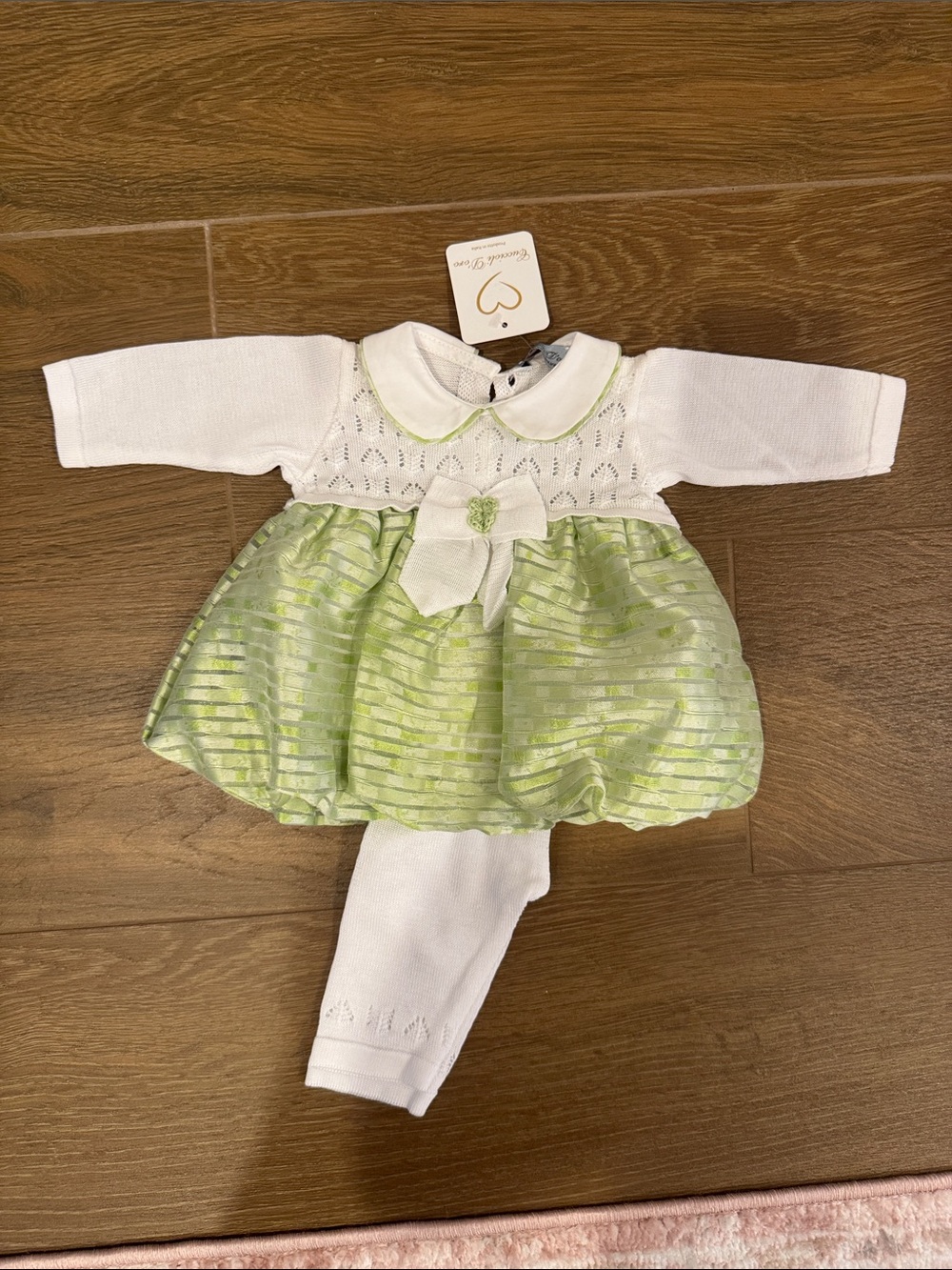 Baby Girl White Knit Top with Lime Green Bubble Skirt Outfit